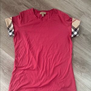 Burberry Red Tee with Plaid Accents